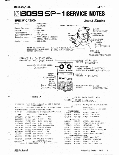 Boss SP1 SP1 spectrum service manual